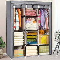 Текстильна каркасна шафа на 3 секції 88130 gray сіра конструкція для зберігання речей та іграшок з поличками