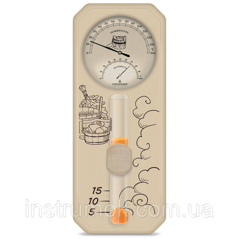 Термометр, гігрометр з пісочним годинником для сауни і лазні «Банна станція» вик. 3