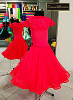 Платье для бальных танцев бейсик из тканей "Крисанн" (Великобритания) Fl.Red - geo