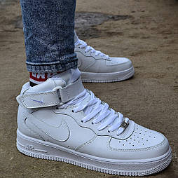 Зимові чоловічі кросівки Nike Air Force 1 High "White" білі з хутром. Фото в живу. Топ топ