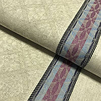 Льон полотняний жакардовий з ромбами та рожево-блакитною смужкою, ширина 50 см