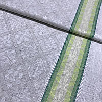 Льон полотняний жакардовий з ромбами та зеленою смужкою, ширина 50 см