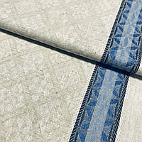 Льон полотняний жакардовий з ромбами та синьою смужкою, ширина 50 см