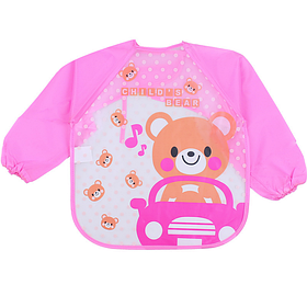Слинявчик з рукавами Ведмедик на машині Рожевий  без кишені (02207)