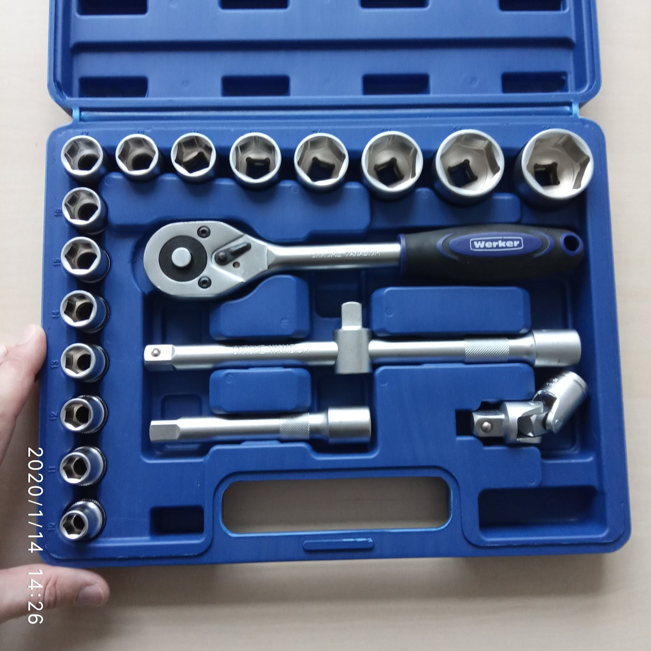Купить Набор торцевых головок Werker, 1/2", 20 предм, трещотка, воротки,  комплект торцевых головок 10-32мм. UN-1020П, цена 960 грн — Prom.ua  (ID#1056755081)