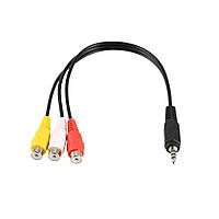 AV кабель перехідник Jack 3.5 to 3RCA для передачі відео та аудіо сигналу на телевізор RCA тюльпан