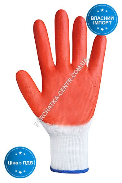 Перчатки синтетические белые с оранжевым нитриловым покрытием 69288 р.8 - фото 3 - id-p926804613