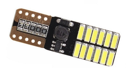 Лампочка автомобільна T10 W5W 4014 24-SMD LED 8Вт 6000К 12-24В (жовтий), фото 3