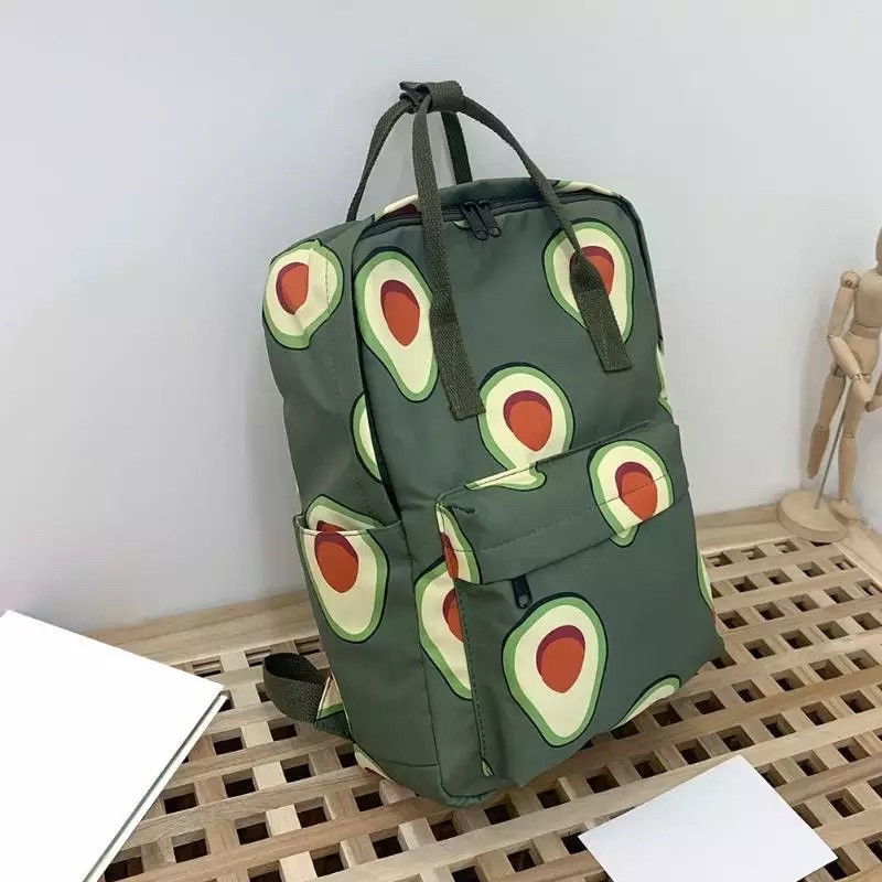 Водонепроникний рюкзак для дівчинки підлітка з принтом авокадо кольору хакі Lequeen (AV232)