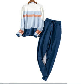 Костюм жіночий двійка светр і штани, синій в смужку розмір S/M