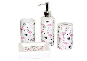 Набір для ванної кімнати, кераміка, 4 предмети, фламінго ООПТ