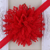 Детская красная повязка с цветком - окружность 40-50см, размер цветка 10см