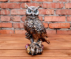 Сова на корчі декор «бронза» h28 см гіпс