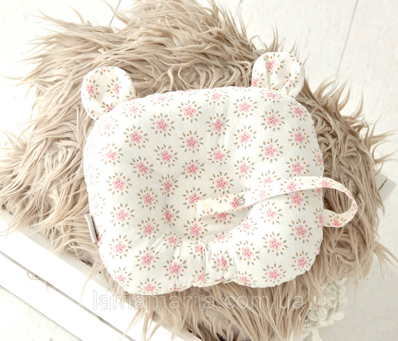 Подушка для новонароджених з тримачем для пустушки Мишкові вушка, квіти MagBaby