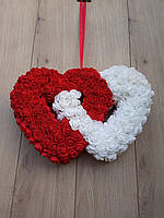 Подвійне червоно-біле серце з троянд фоамірану 37 см