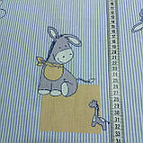 Тканина з осликами, жирафами та тонкою блакитною смужкою, ширина 75 см, фото 3