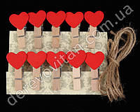 Декоративные прищепки с красными сердцами для гирлянды, дерево, 10 шт. 3.5 см