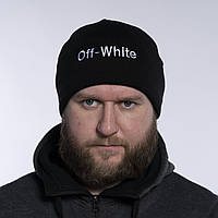 Шапка мужская зимняя теплая качественная черная Off White, белая вышивка