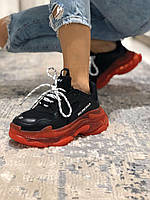 Кросівки жіночі Balenciaga Triple S Black/Red баленсіага трипл із чорні червоні