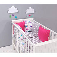 Комплект у дитяче ліжечко Хатка Сови рожевий із сірим