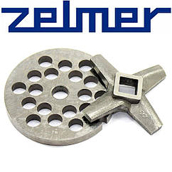 Комплект Односторонній ніж для м'ясорубки Zelmer NR8 та грати (сито) великі - запчастини для м'ясорубок Zelmer