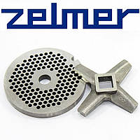 Комплект Односторонний нож для мясорубки Zelmer NR8 и решетка (сито) мелкая - запчасти для мясорубок Zelmer