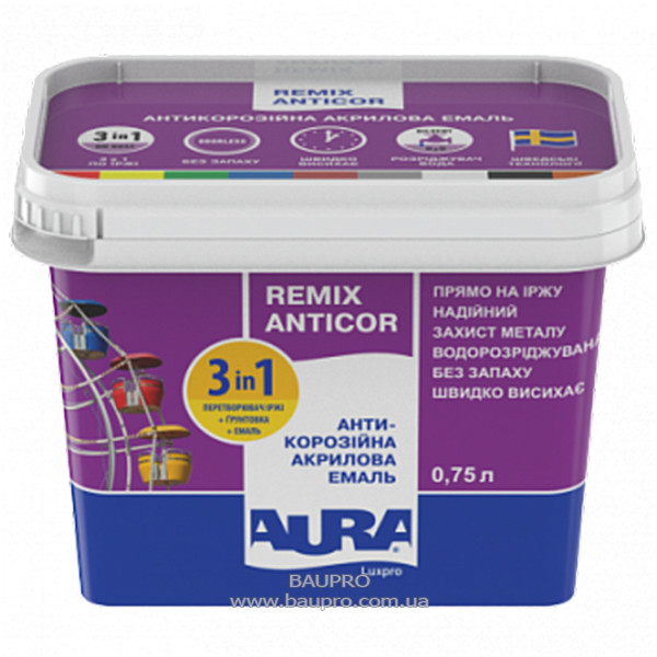 Ґрунт-емаль AURA 3 в 1 Luxpro Remix Anticor акрилова RAL 9003 (біла), 0,75 кг