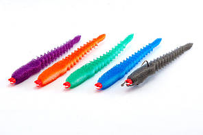 Набір змінних поролонових приманок Levsha NN 3D ExWorm, BL/V/WGr/WBlue/Wor, 14cm, Під офсетний гачок №3/0,4/0,5/0, 5 шт/уп