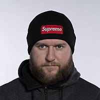 Шапка мужская зимняя теплая качественная черная Supreme