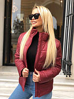 Женская стеганая куртка с воротником стойка бордовая 46-48р