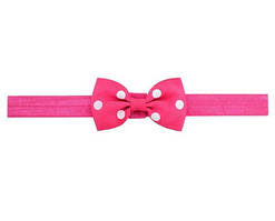 Дитяча малинова пов'язка в горошок - окружність 36-60см, бантик 7,5 см