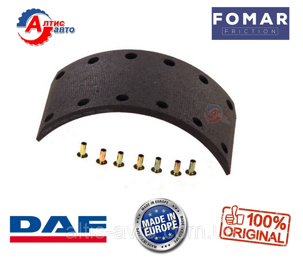 Задній гальмівні накладки DAF 45 стандартні із заклепками 12*325*147 WVA 17900, 17901 BB7848F8, AMPA343