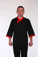 Чоловічий костюм кухаря чорного кольору з червоними вставками, штани і кітель, р. 40-56.