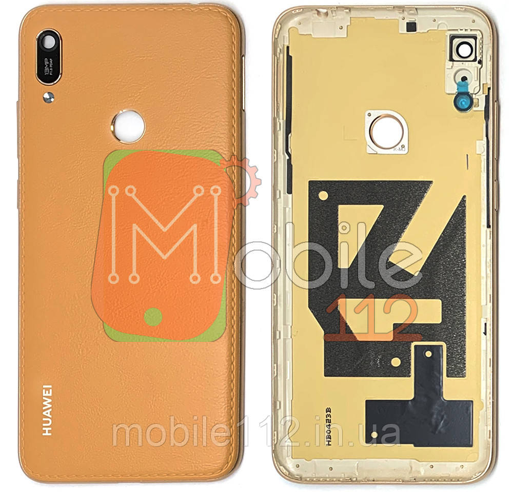 Задняя крышка Huawei Y6 2019 / Prime MRD-LX1F, MRD-LX1, MRD-LX3 с отверстием сканера коричневая кожа со