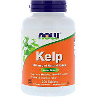Now Foods, Kelp 150 мкг (200 таб.), келп, йод для щитовидной