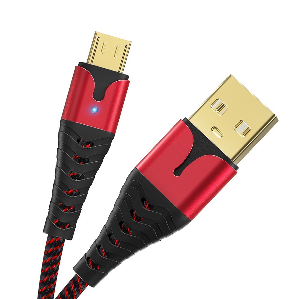 Кабель синхронізації Topk microUSB 1m 2.4A нейлоновий червоний (TK83U-VER2-RD)