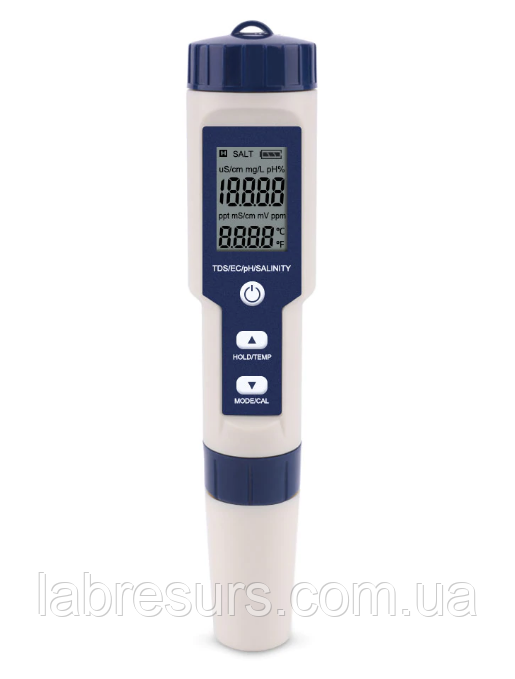 Комбінований вологозахищений TDS/pH/ЕС/Salinity/Temp метр EZ9909 з термометром, змінним електродом, АТС