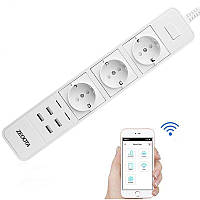 Wi-Fi розетка розумна на 3 штекери + 4 USB-порти 2500 Ватів Zeoota PS022, Iphone&Android App