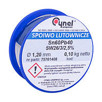 Припій з флюсом для паяння олов'яно-свинцевий Cynel (S-Sn60Pb40 sw26/3/2.5%) 100 гр (1.2 мм)