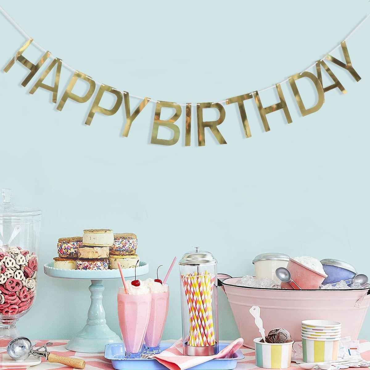 Паперова гірлянда літери Happy Birthday золото, 2 метри 1615