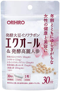 ORIHIRO EQUOL Ферментовані соєві ізофлавони та екстракт женьшеню, 30 капс на 30 днів