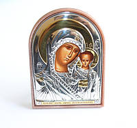 Икона из дерева в серебре с золотом Божьей Матери Казанской