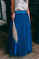 Пышная женская юбка в пол из евросетки цвет синий