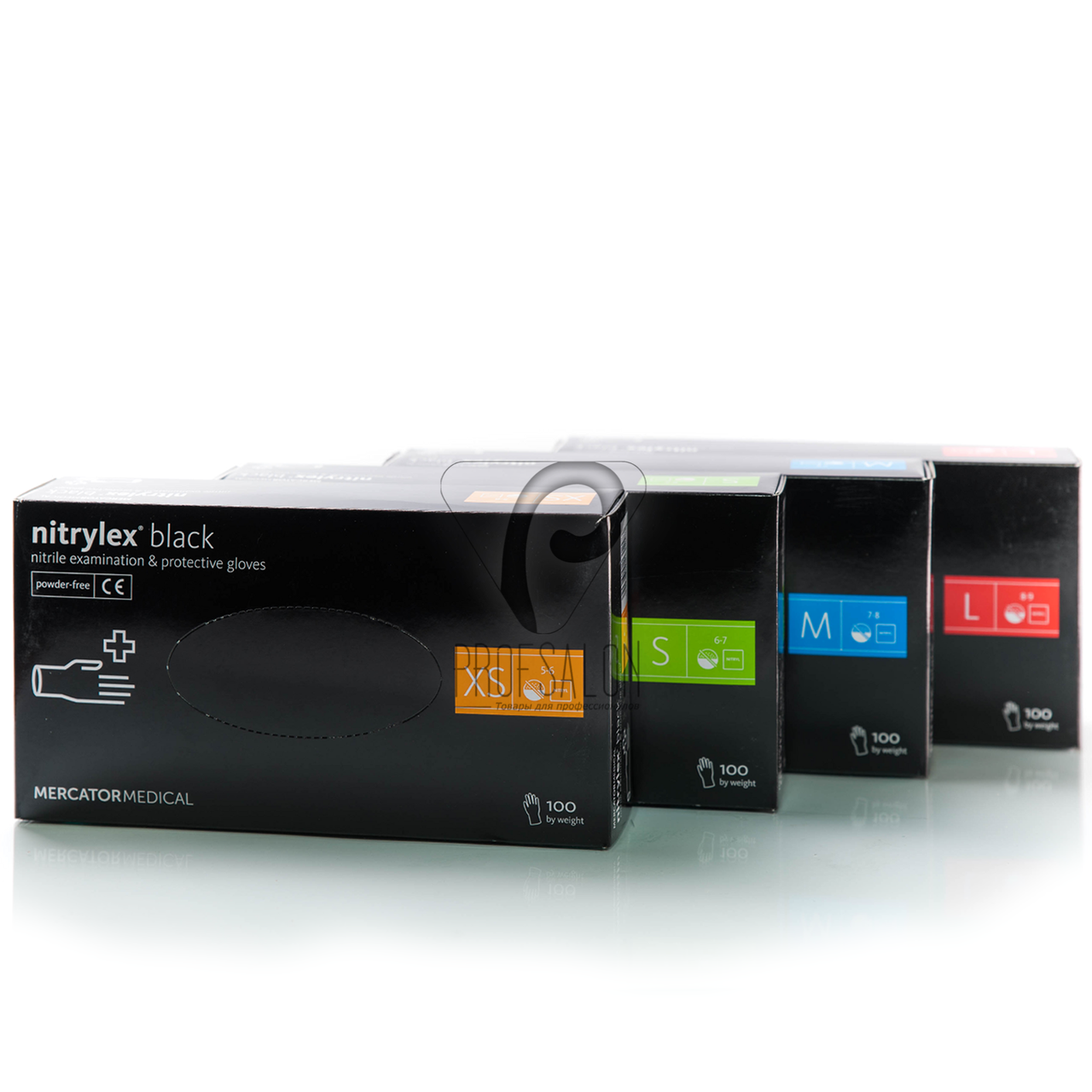 Нітрилові рукавички чорні Nitrylex PF Black текстуровані на пальцях, неопудрені, 50пар в упаковці M
