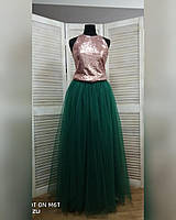 Пышная женская юбка в пол из евросетки темно-зеленая