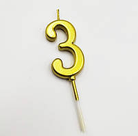 Свеча цифра "3" в торт с позолотой