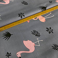 Бязь Gold бавовняна "Фламінго рожеві на сірому" 220см, фото 3