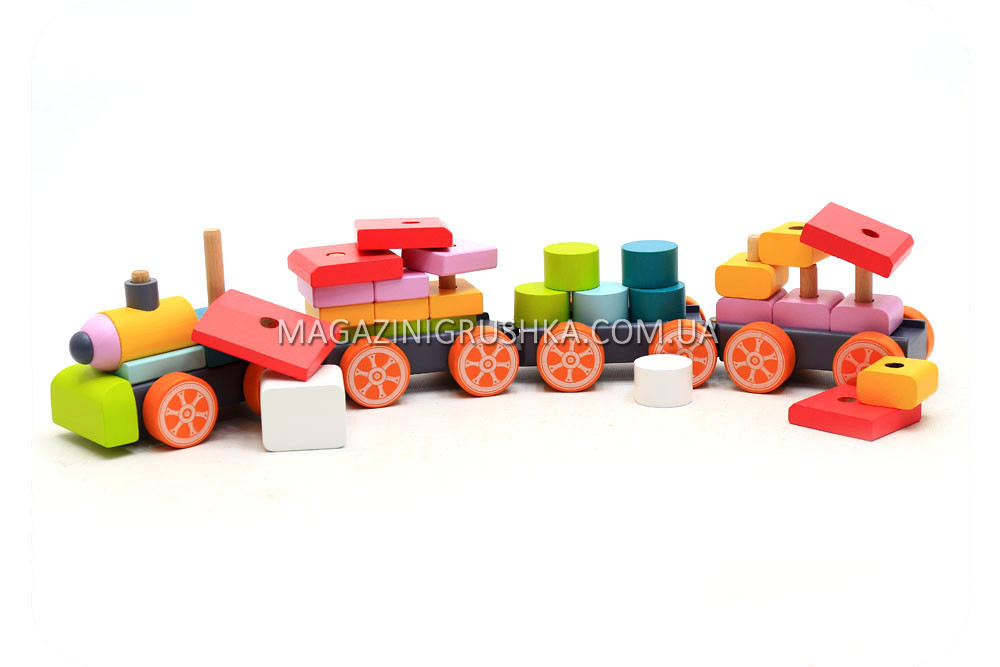 Детский деревянный конструктор поезд Cubika(Кубика) 11681. Деревянные эко игрушки - фото 5 - id-p593936919