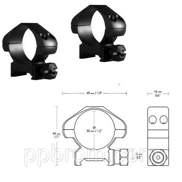 Hawke Кільця до прицілу Precision 30mm/Weaver/Medium (Англія)