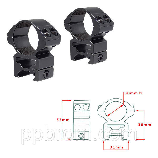 Hawke Кільця до прицілу Matchmount 30mm/Weaver/High (Англія)